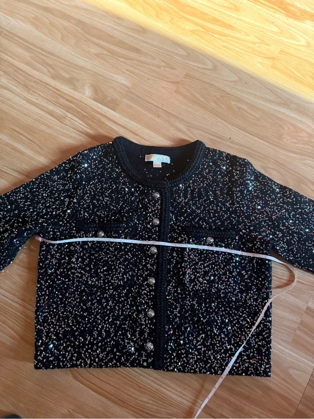 Gorgeous Michael Kors Sequined Metallic Stretch Knit Jacket - Size XL